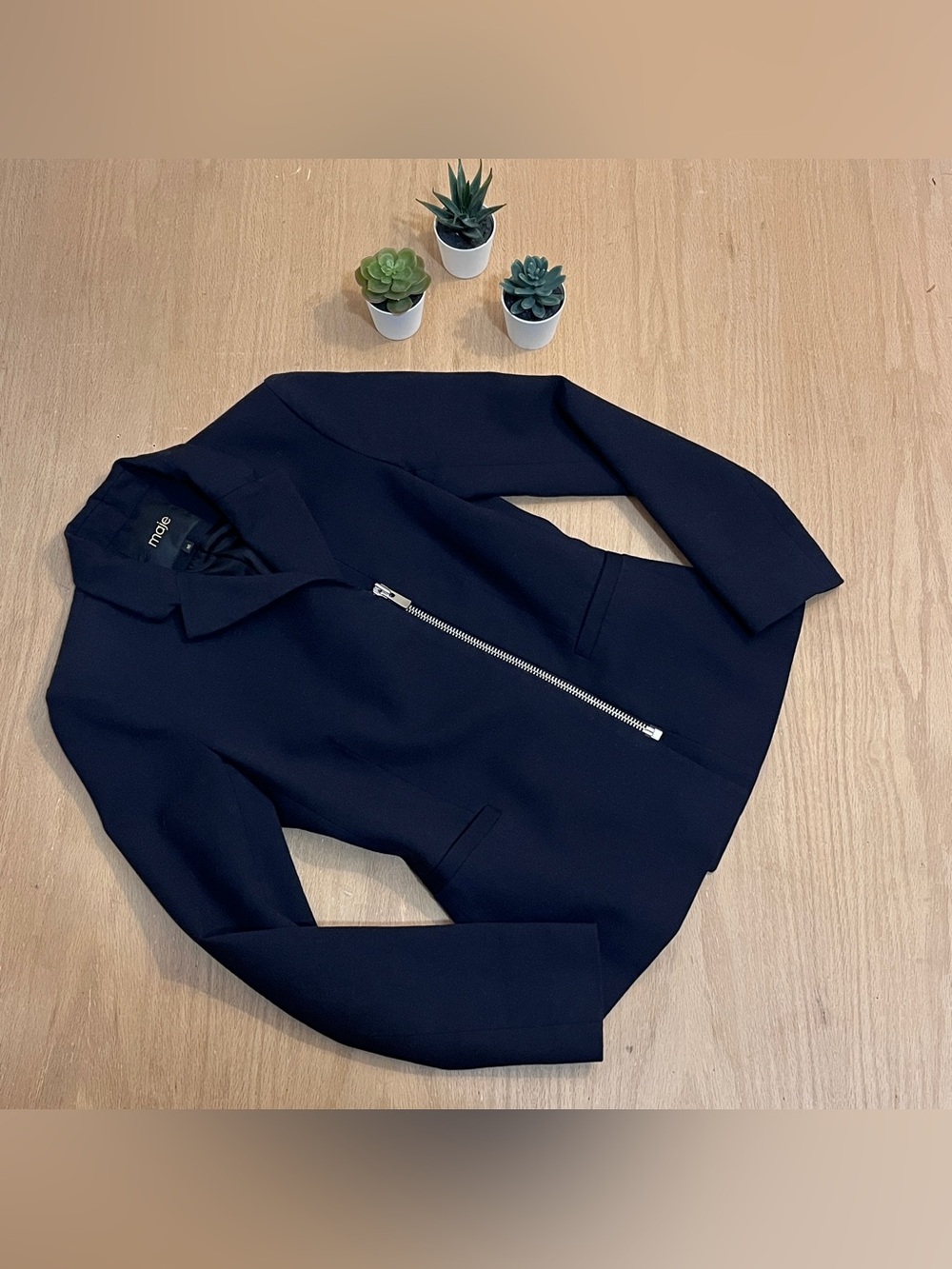 Maje Wool Asymmetrical Zipper Black Blazer